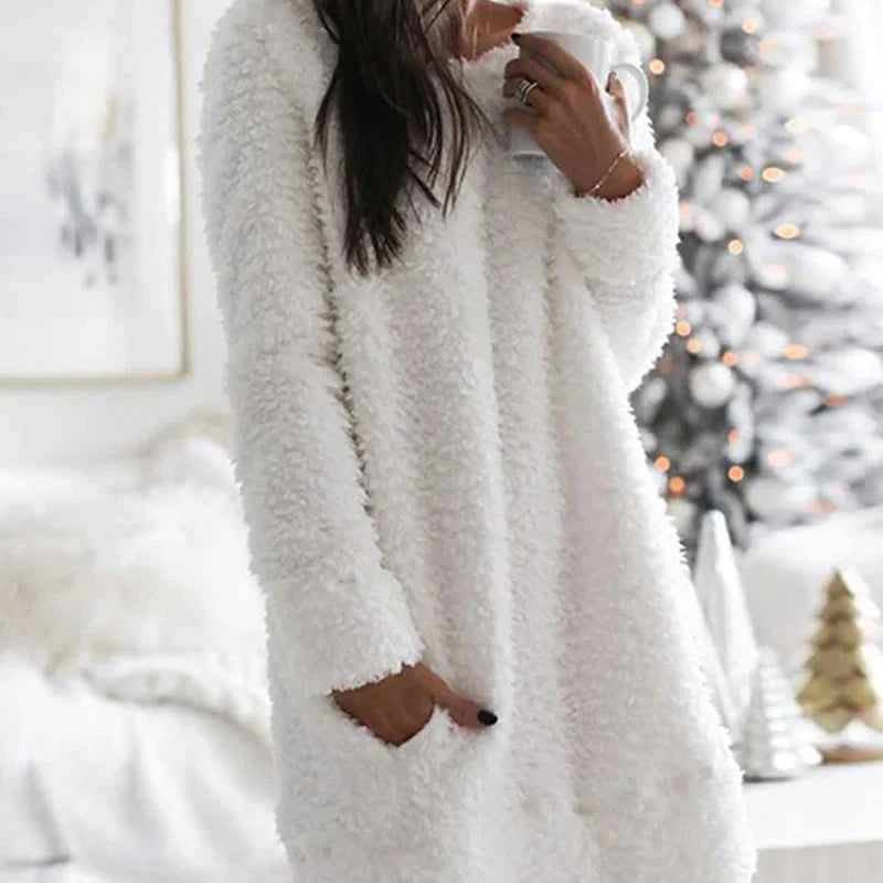 Gail - warme jurk met effen kleur en ronde hals