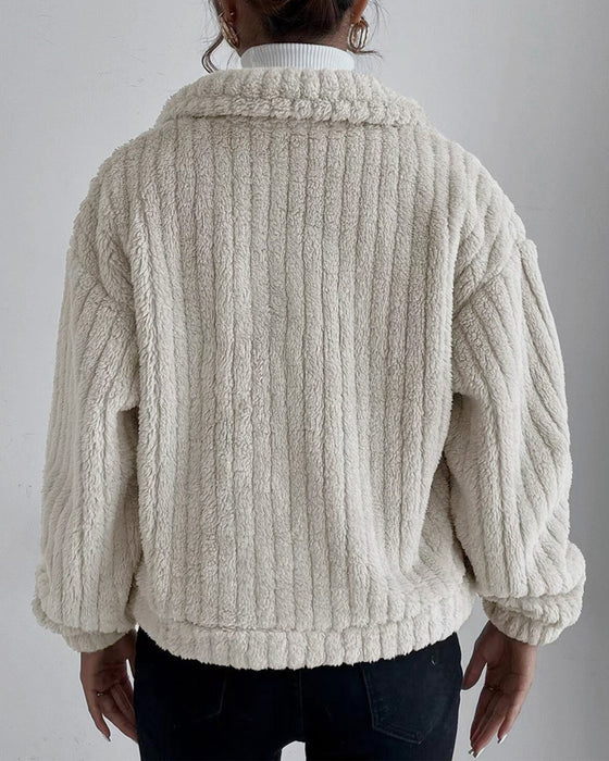 Casual - effen dikke jas met reversknoop en lange mouwen