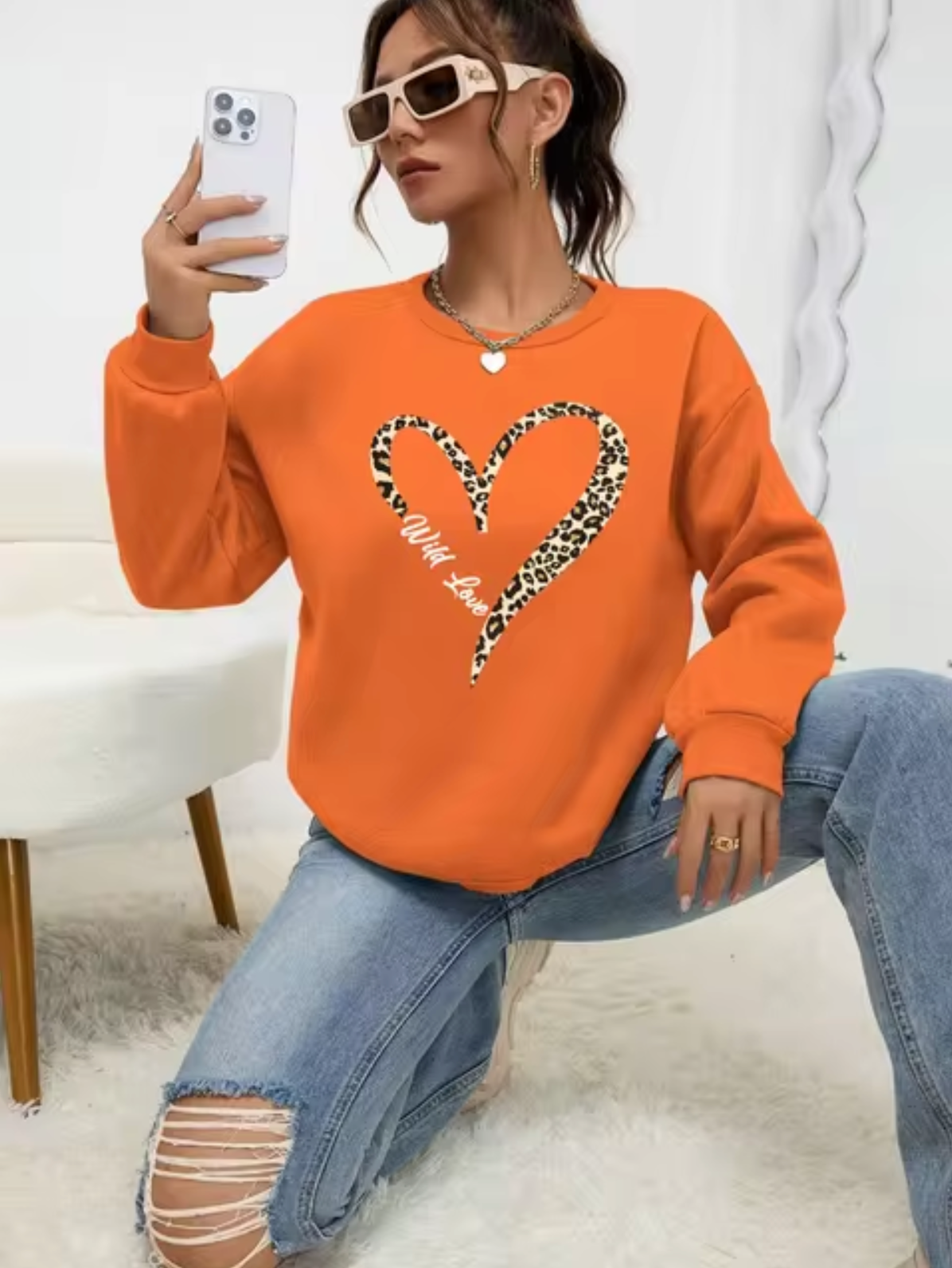 Dindy - batoenen trui met luipaard hartjesprint