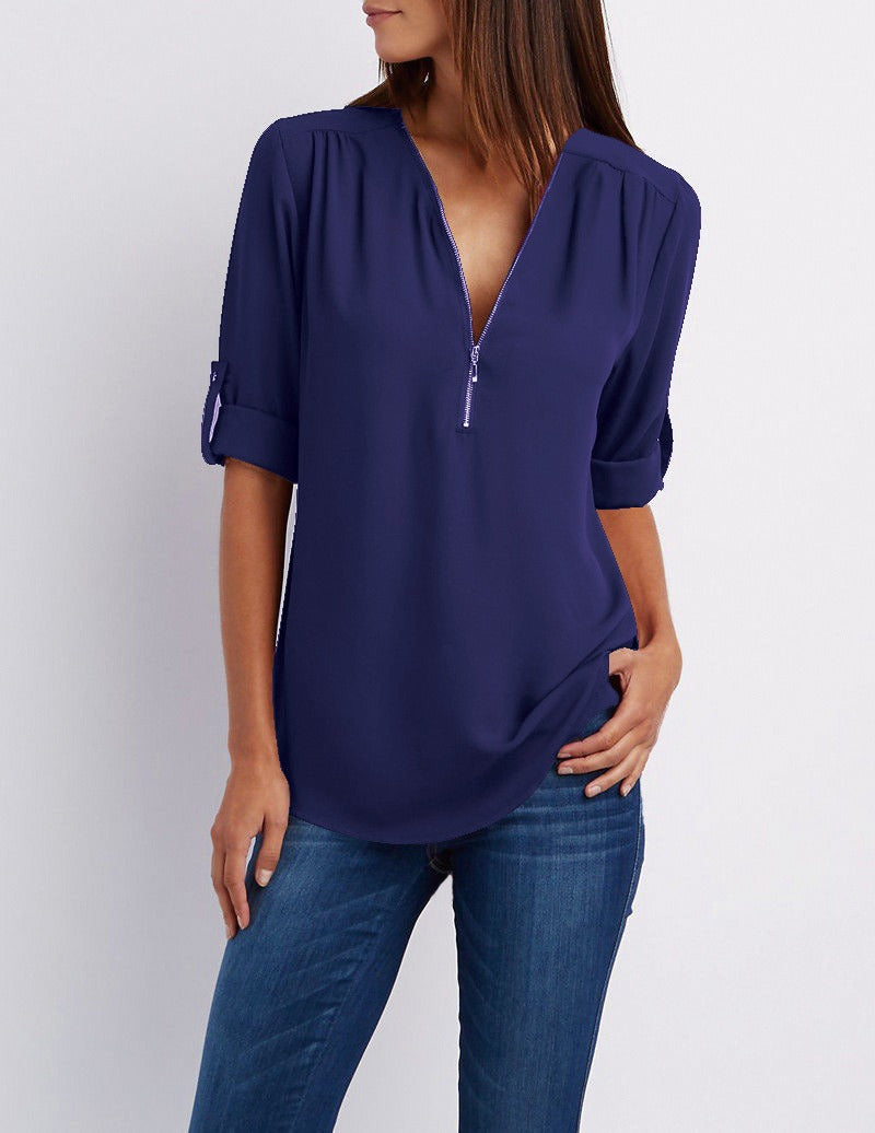 Adeline - chiffon blouse met ritssluiting