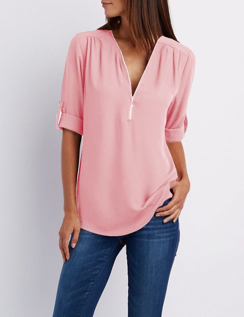 Adeline - chiffon blouse met ritssluiting
