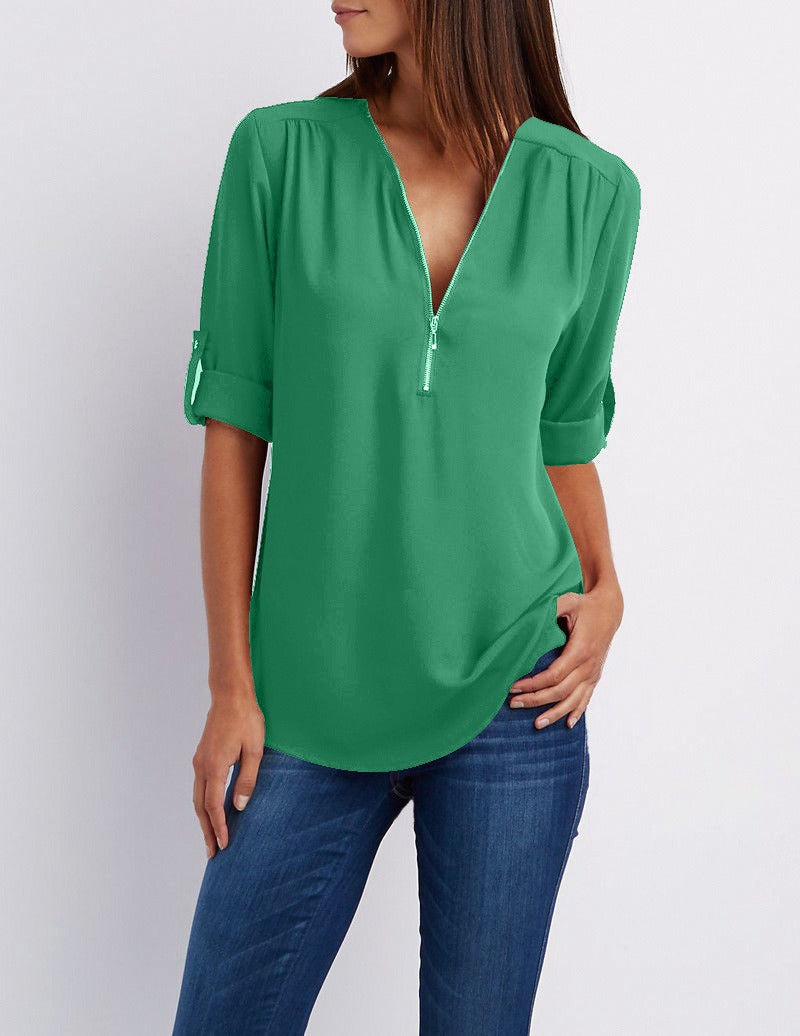 Adeline - chiffon blouse met ritssluiting