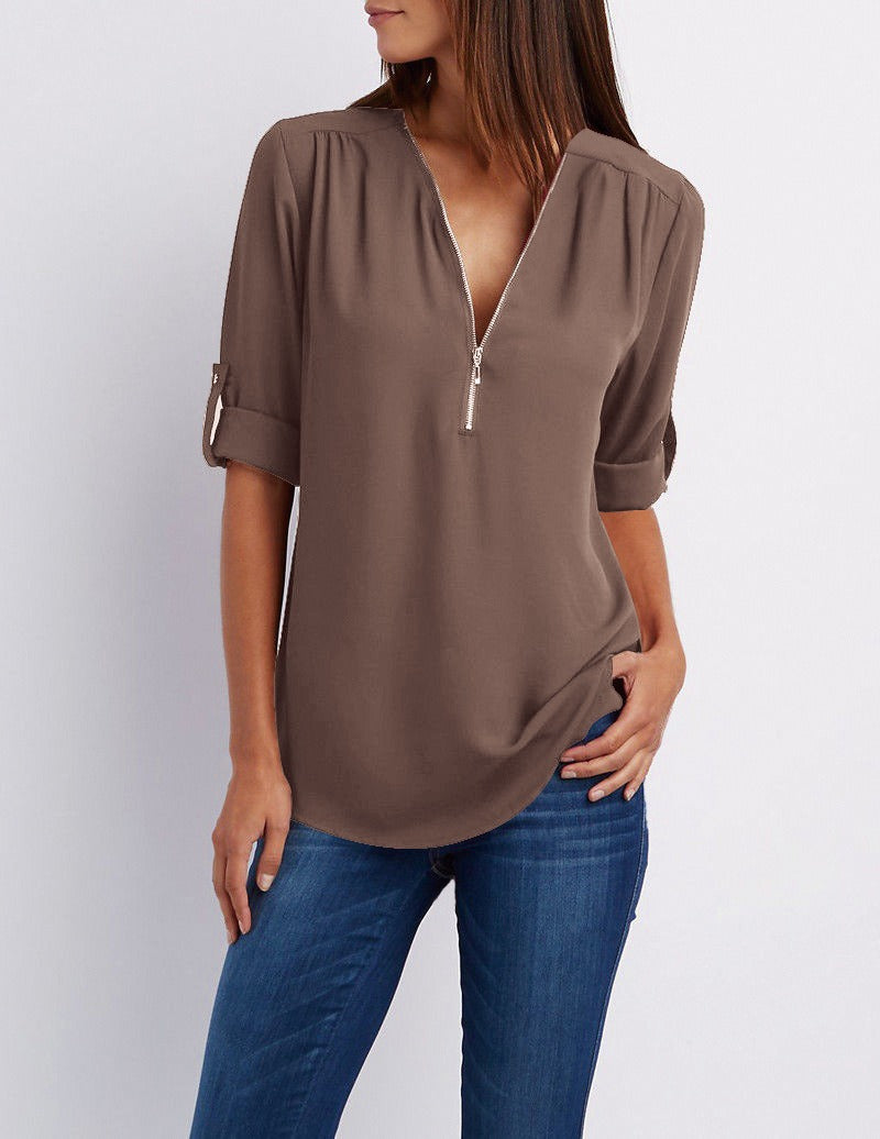 Adeline - chiffon blouse met ritssluiting