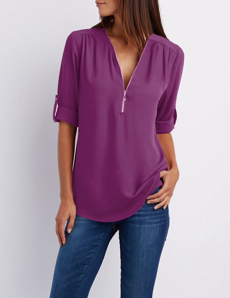 Adeline - chiffon blouse met ritssluiting