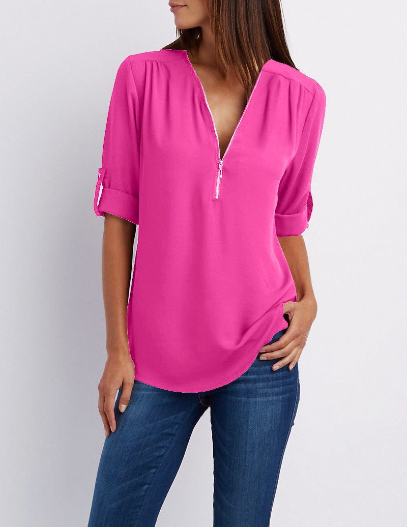 Adeline - chiffon blouse met ritssluiting