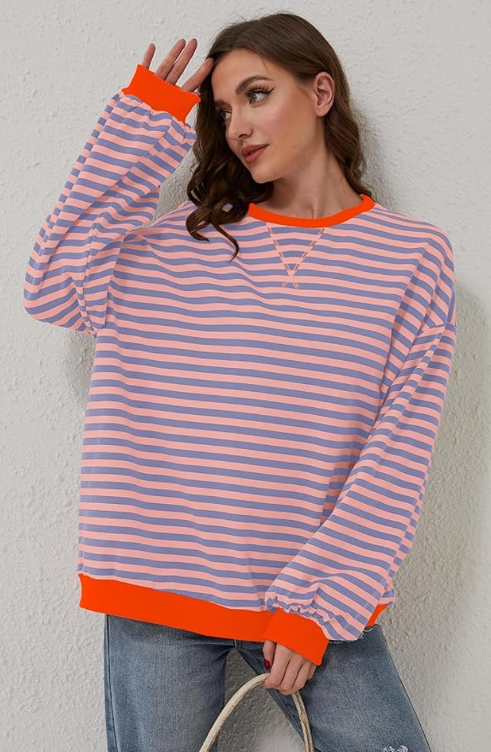Casual gestreept damessweatshirt met contrasterende accenten