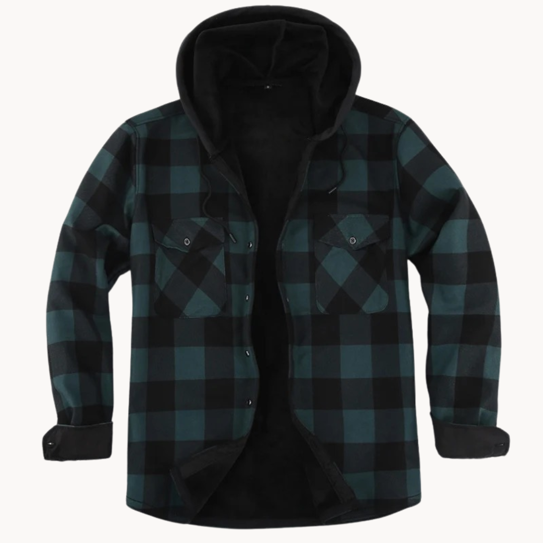 Lazzaro - cozy fleece gevoerde herenflannel jas met capuchon