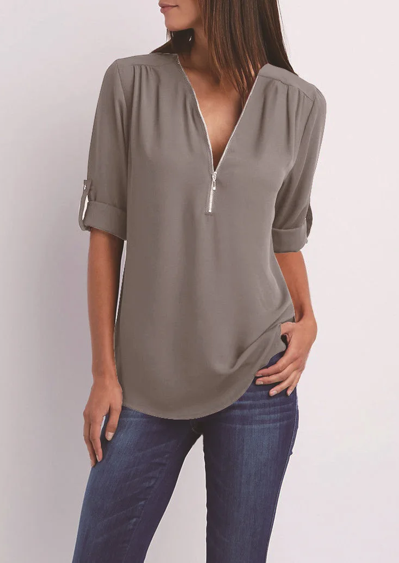Adeline - chiffon blouse met ritssluiting