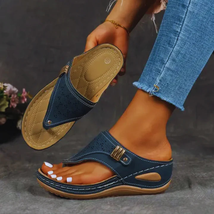 Sandania - dames clip-toe wedge sandalen van pu leer