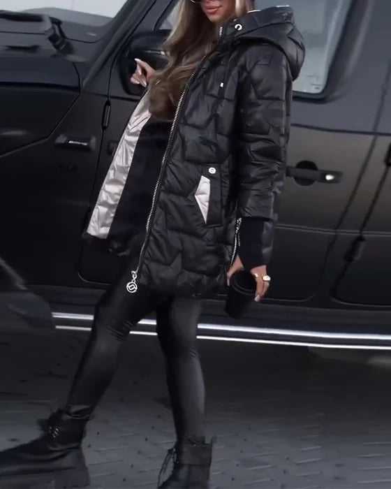 Casual - gewatteerde jas met kleurblokken, trekkoord en ritssluiting