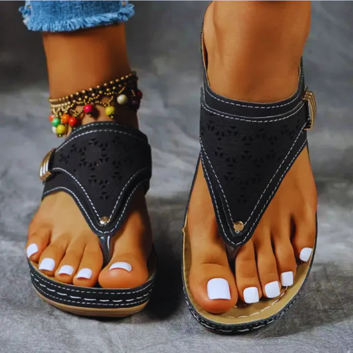 Sandania - dames clip-toe wedge sandalen van pu leer