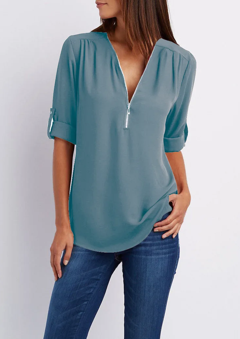 Adeline - chiffon blouse met ritssluiting