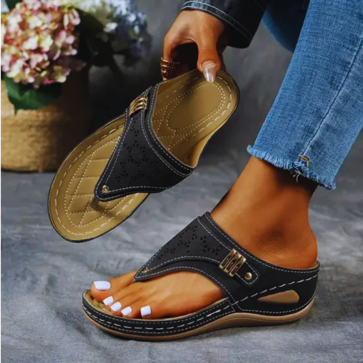 Sandania - dames clip-toe wedge sandalen van pu leer