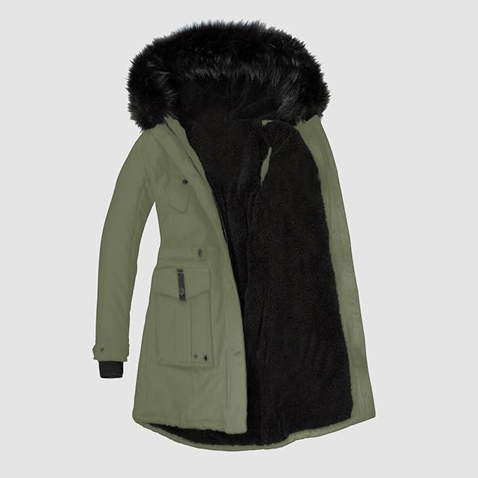 Stijlvolle - parka voor dames met zwart imitatiebont