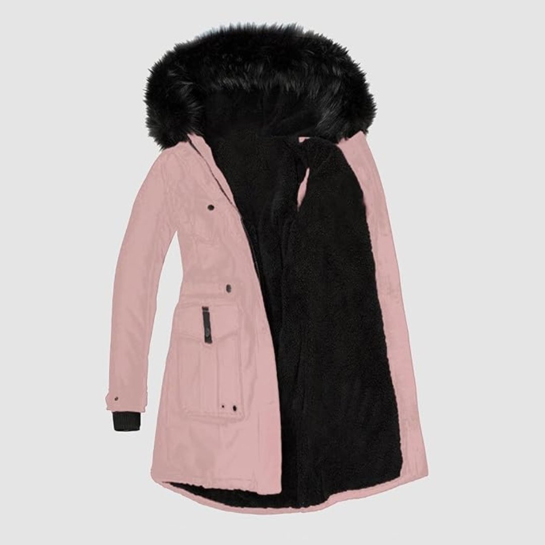 Stijlvolle - parka voor dames met zwart imitatiebont