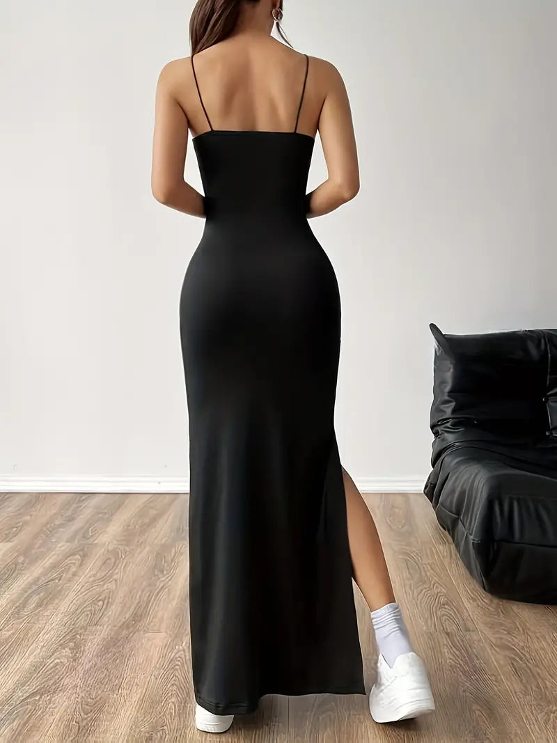 Katrina – effen cami-jurk met dijsplit