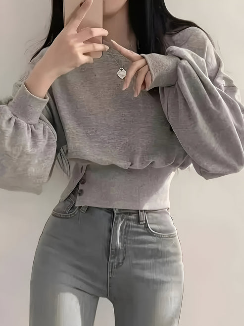 Letia | casual luxe: elegant T-shirt in effen kleur met knoopdetail