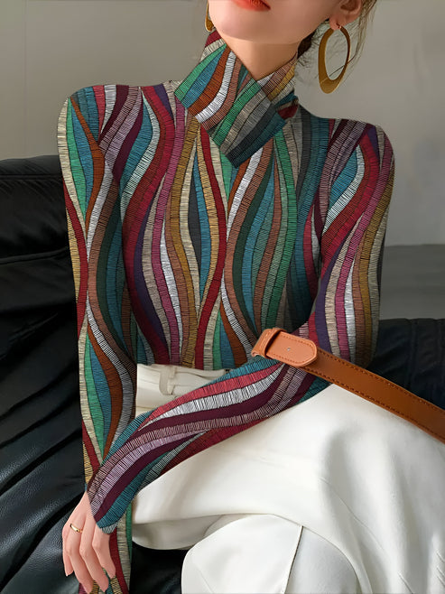 Iosefina | chique gekleurd gestreept coltrui-shirt