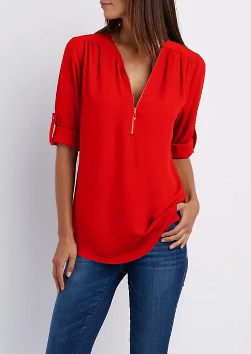 Adeline - chiffon blouse met ritssluiting