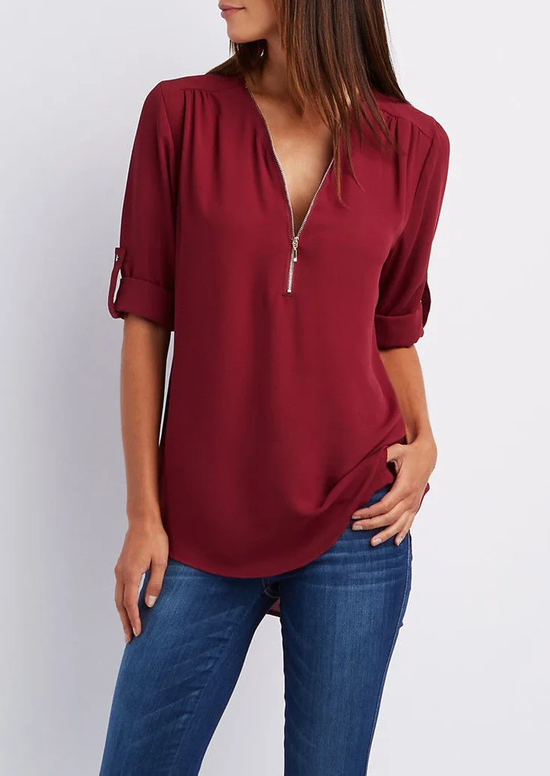 Adeline - chiffon blouse met ritssluiting