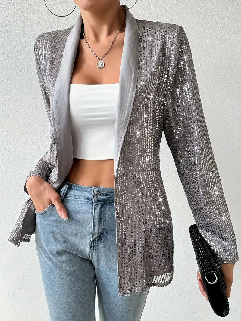 Grijze blazer met glanzende pailletten | Aerys