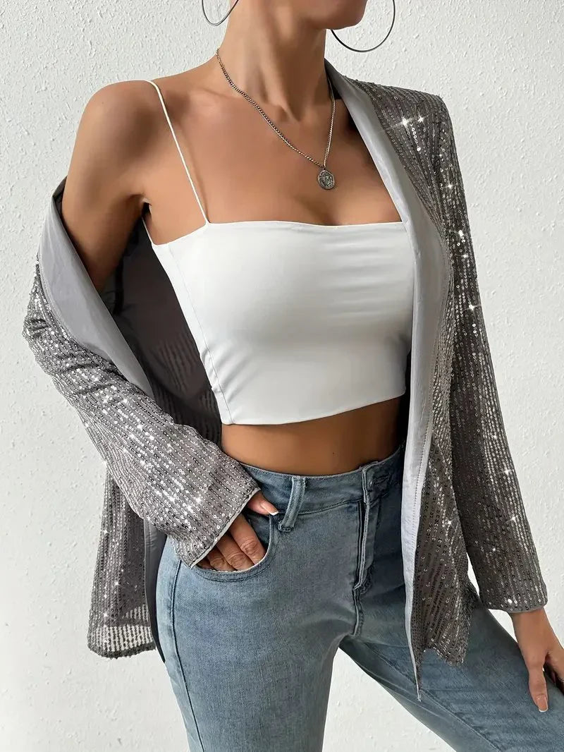 Grijze blazer met glanzende pailletten | Aerys