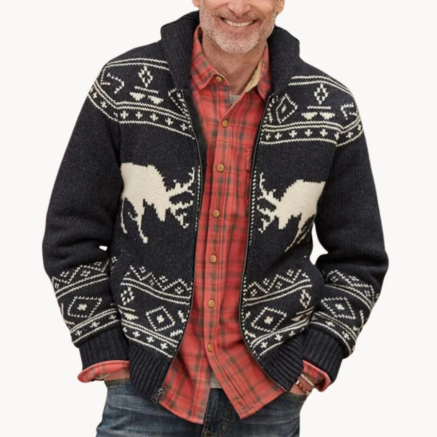 Mountridge - gezellig patchwork-design met rendiermotief herenpulloverjack