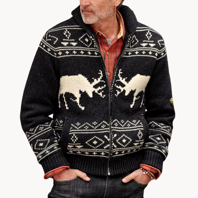 Mountridge - gezellig patchwork-design met rendiermotief herenpulloverjack