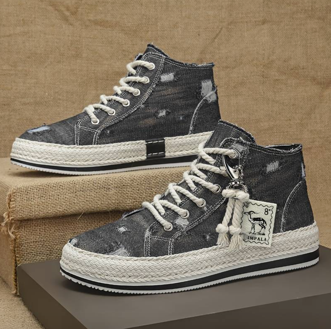 Slomo - hoge skateschoenen voor heren, gemaakt van gewassen denim met goede grip