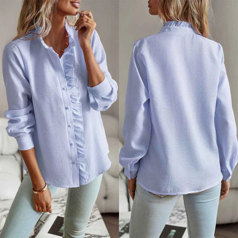 Ines - blauw overhemd met print