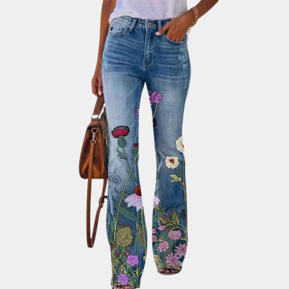 Rosmunda - Trendy flared damesjeans met modieuze knopen