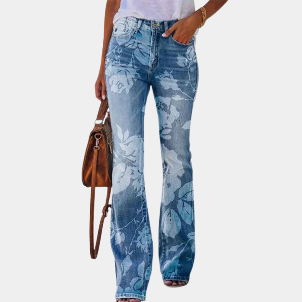 Rosmunda - Trendy flared damesjeans met modieuze knopen