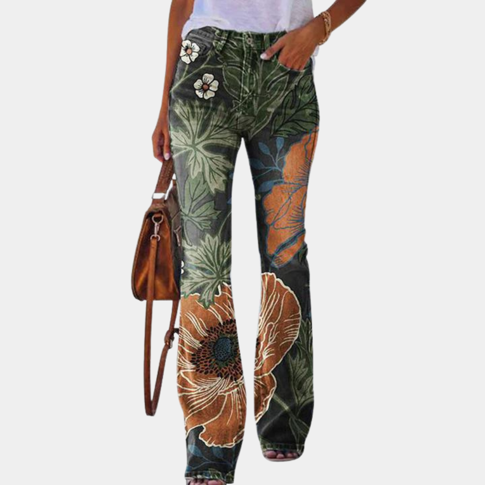 Rosmunda - Trendy flared damesjeans met modieuze knopen