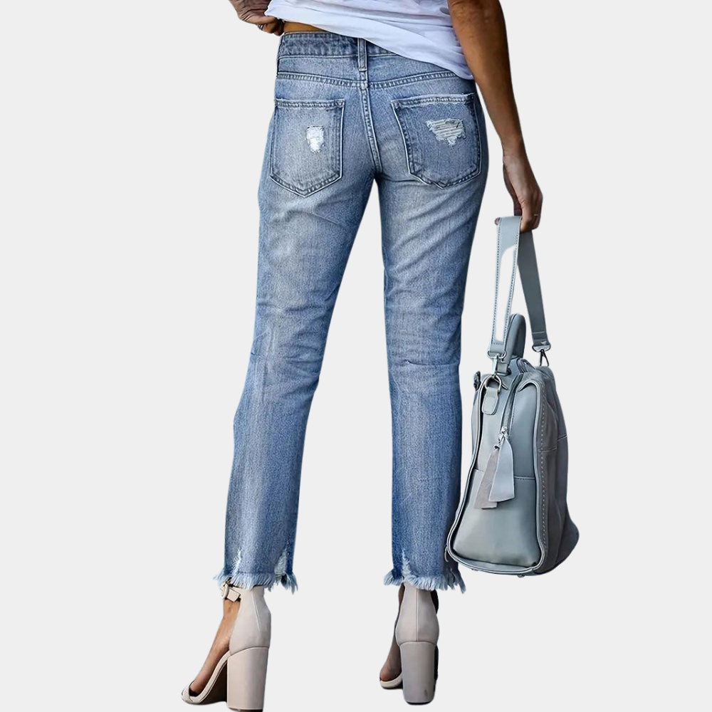 Romilly - trendy damesjeans met stoer vernield effect