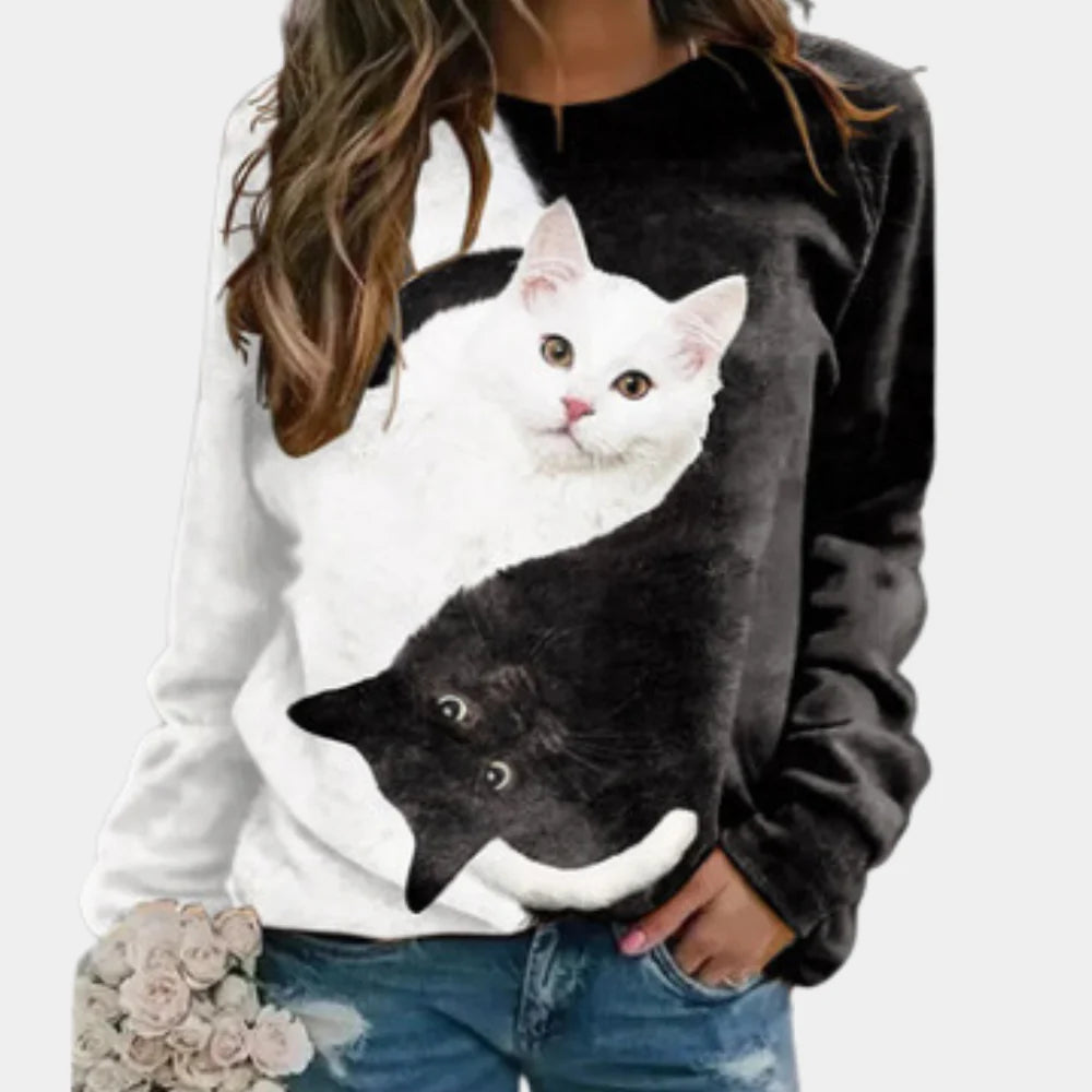 Rina - gezellig t-shirt met kattenprint voor dames