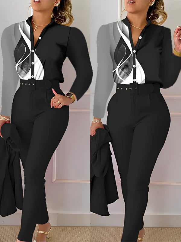 Aranka - top met v-hals en broek met hoge taille