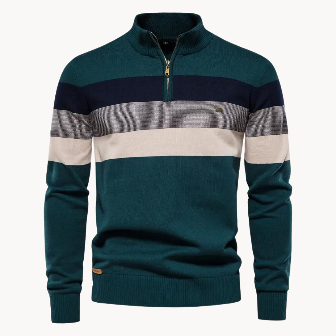 Nilo - geraffineerd gestreept slim fit heren pullover met ritssluiting