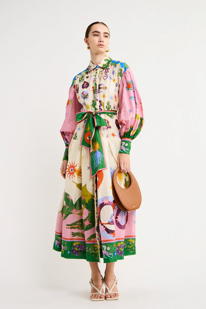 Brisbane | Midi-jurk met print en lange mouwen