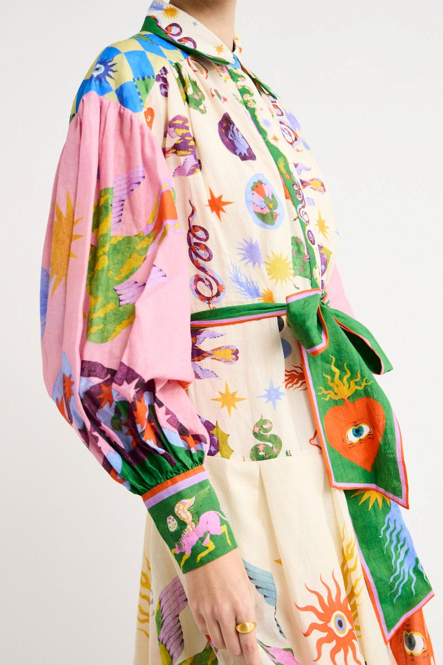 Brisbane | Midi-jurk met print en lange mouwen