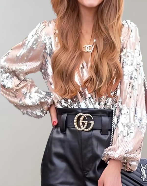 Maeve - elegante top met zilveren glitters