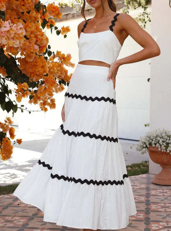 Ibrahimu - effen crop top met golfachtig ontwerp en gelaagde rokset