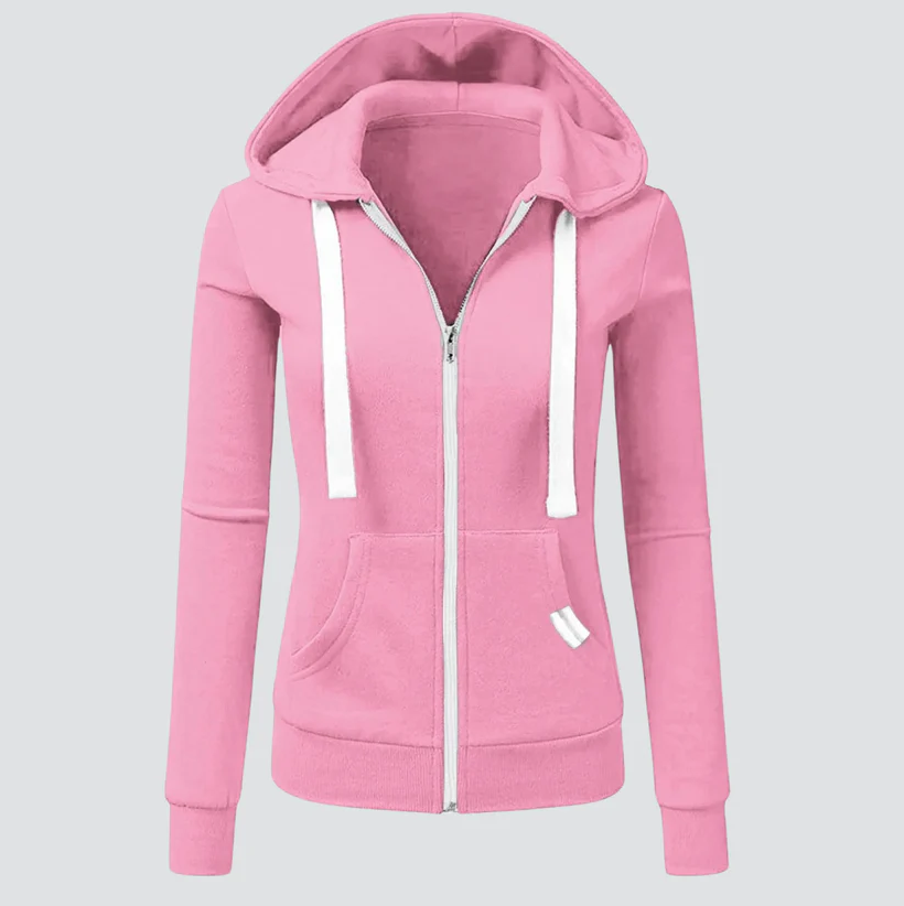 Angela-wollen hoodie met trekkoord en ritssluiting