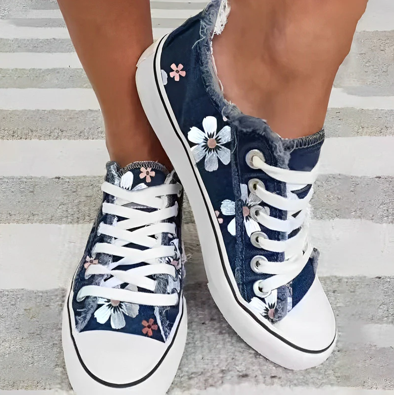 Agnes - damessneakers denim bloemmotief
