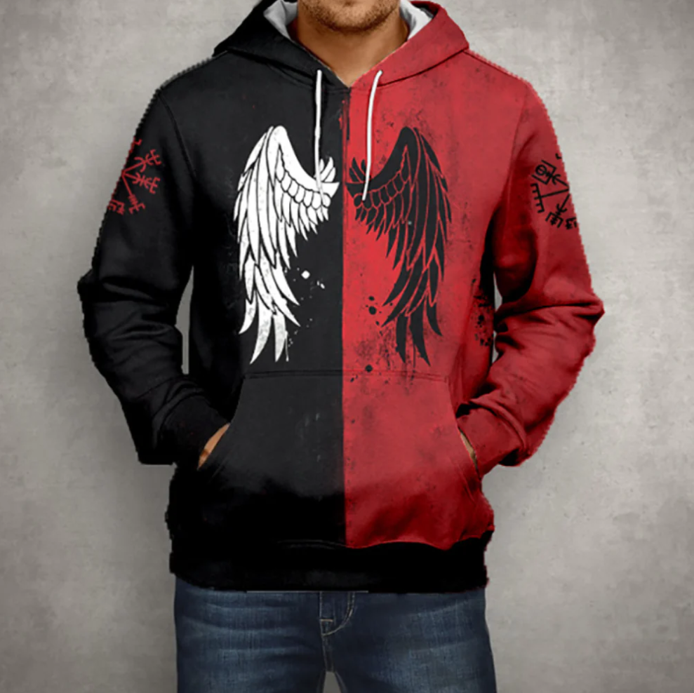 Ludek - herenhoodie met ritssluiting en vleugels