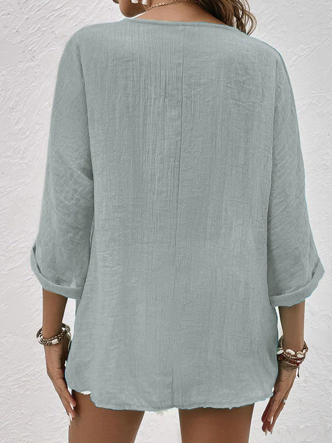 Clara - blauw linnen shirt met v-hals