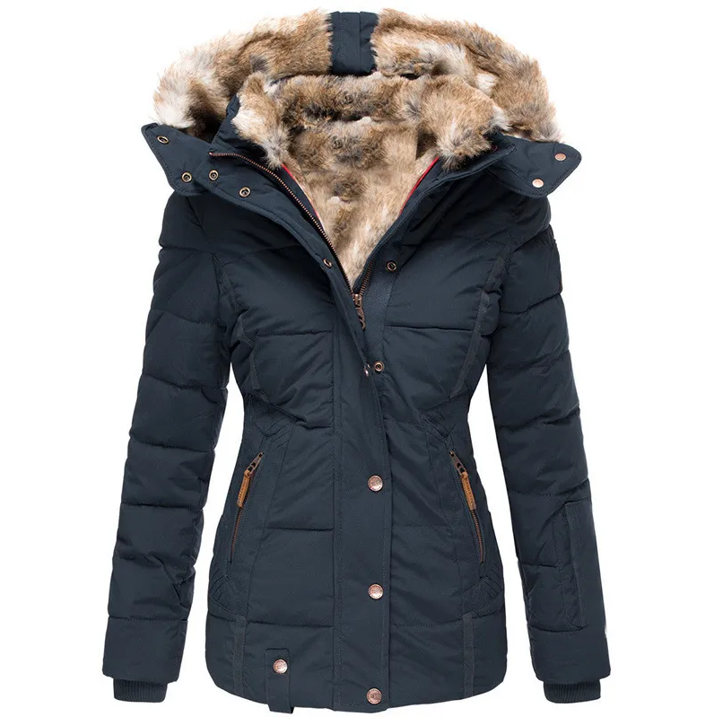 Elegante dames winterjas met bontcapuchon