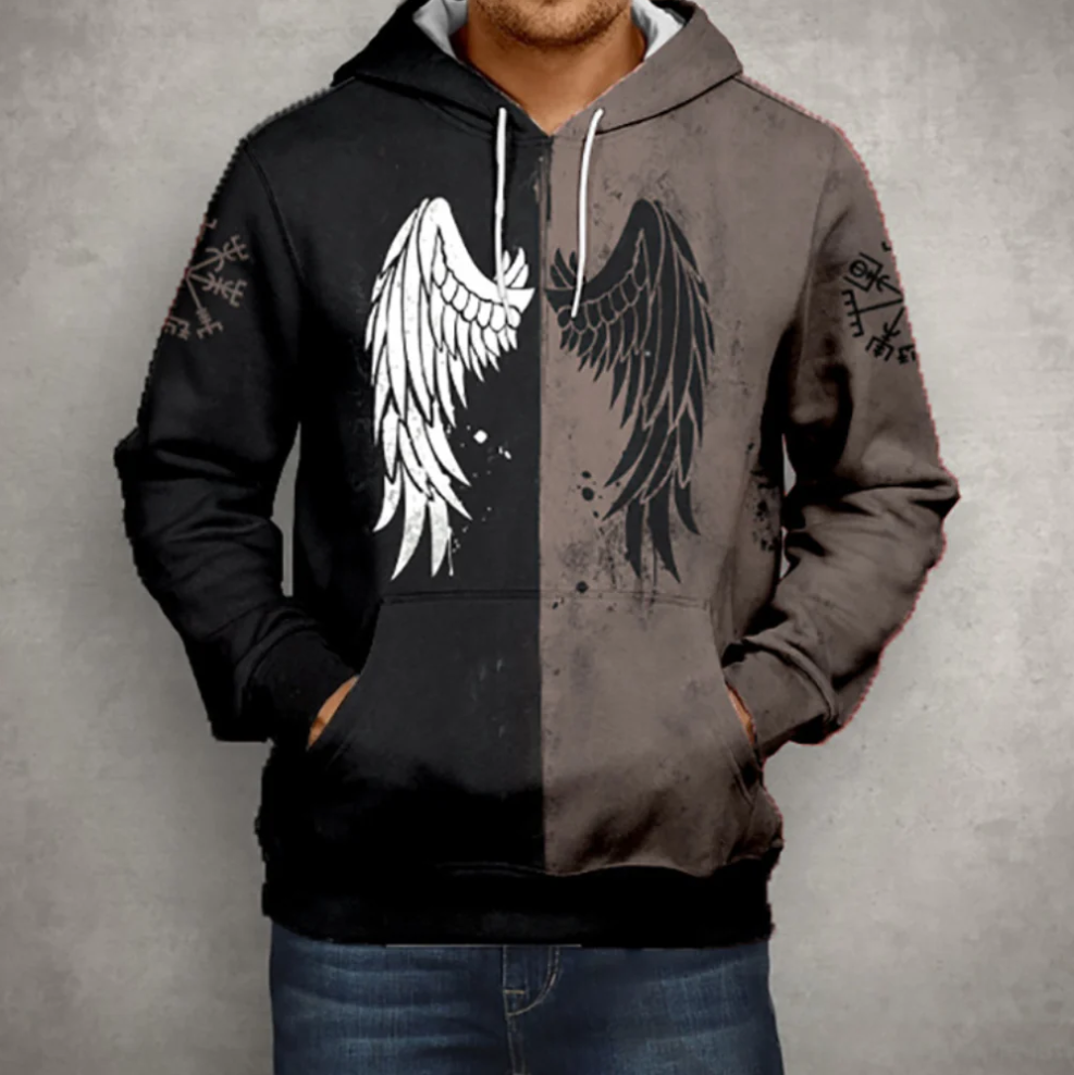 Ludek - herenhoodie met ritssluiting en vleugels