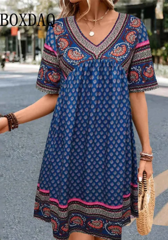 Emily - boho-jurk met retro etnische print