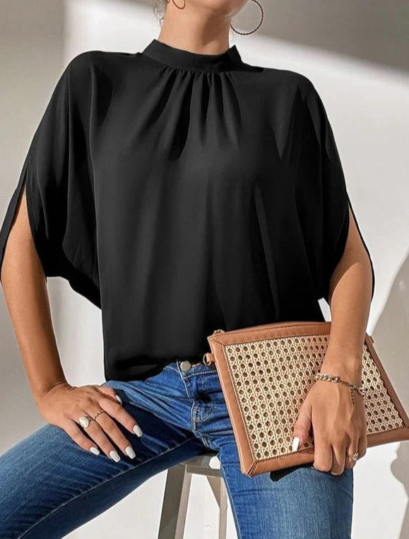 SpringStyle - zwarte effen kleur top met korte mouwen