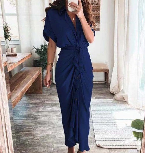 Ava – maxi-jurk met print, korte mouwen en strikknoop in de taille